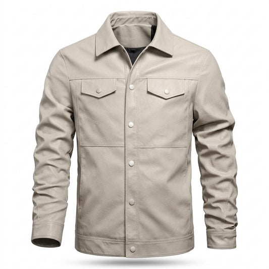 Mens Outlet House - Yovar | Button-Front Collared Leather Jacket Men