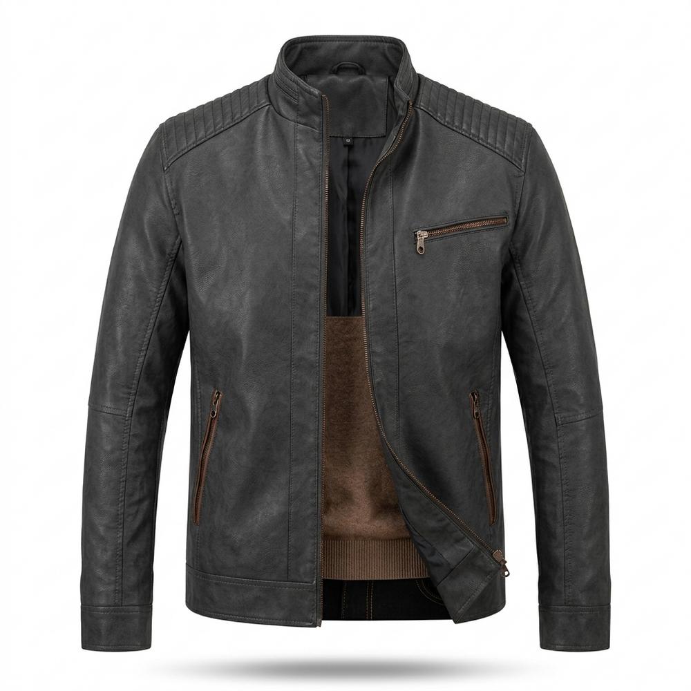 Mens Outlet House - Rotir | Lined Quilted Leather Jacket Men