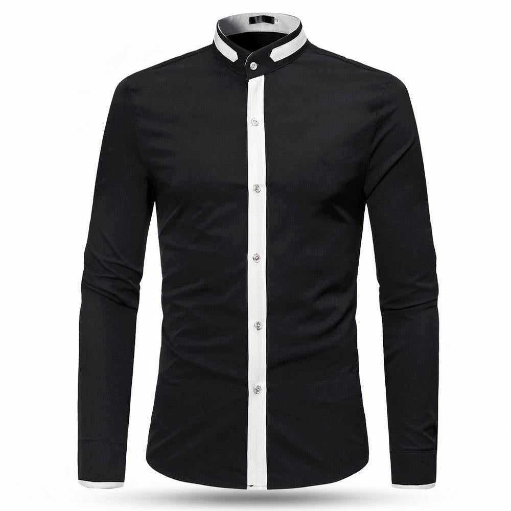 Mens Outlet House - Nozan | Stand-Collar Contrast-Placket Shirt Men