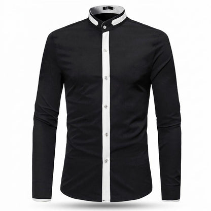 Mens Outlet House - Nozan | Stand-Collar Contrast-Placket Shirt Men