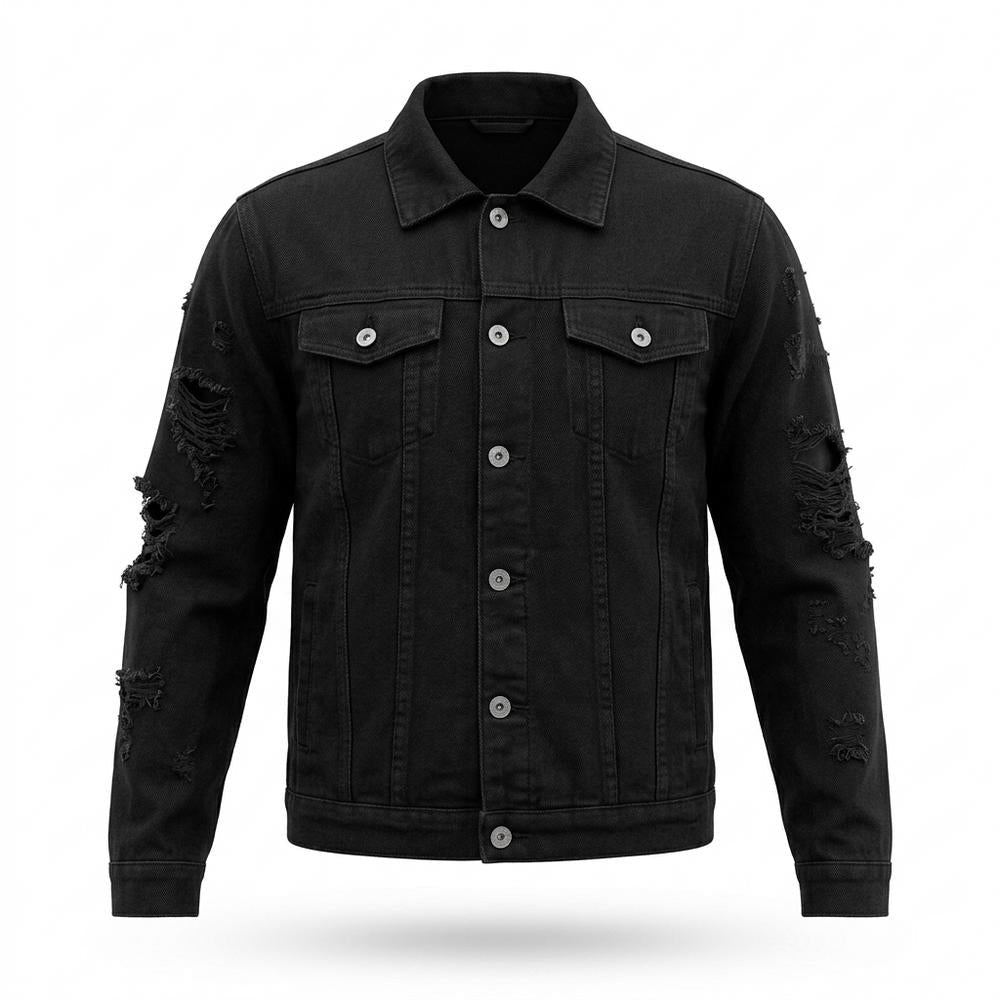Mens Outlet House - Vasin | Distressed Button-Front Denim Jacket Unisex