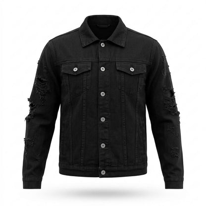 Mens Outlet House - Vasin | Distressed Button-Front Denim Jacket Unisex