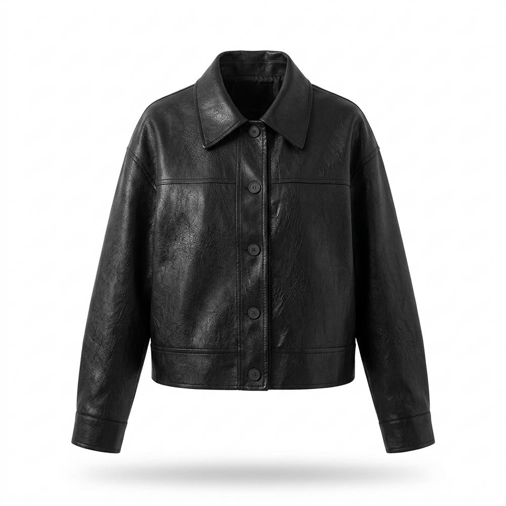 Mens Outlet House - Kever | Button-Front Cropped Leather Jacket Women