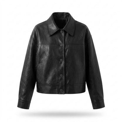 Mens Outlet House - Kever | Button-Front Cropped Leather Jacket Women