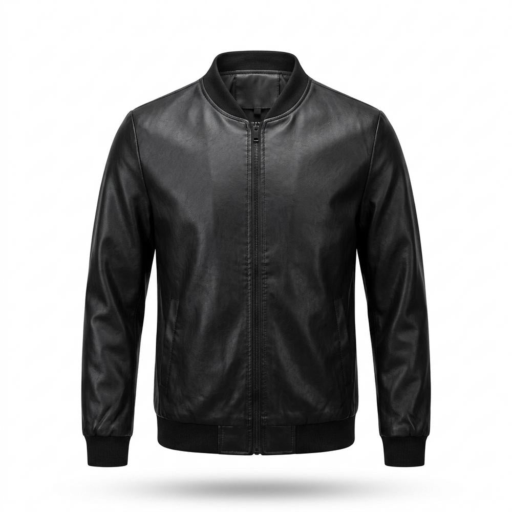 Mens Outlet House - Lehud | Zip-Up Slim Fit Leather Jacket Men