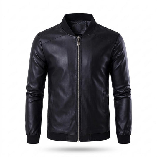 Mens Outlet House - Zemin | Faux-Leather Zip-Up Leather Jacket Men