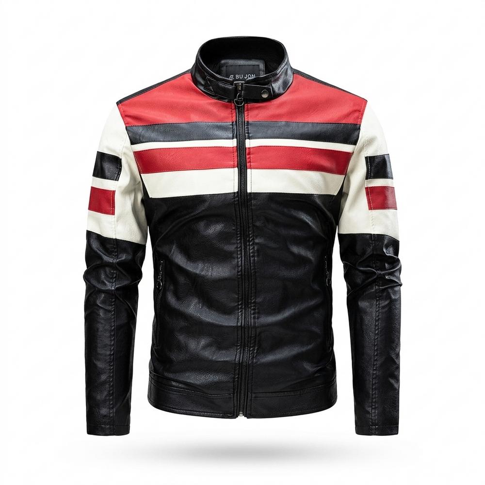 Mens Outlet House - Seser | Striped Faux Leather Jacket Men