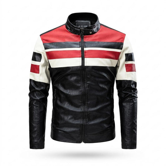 Mens Outlet House - Seser | Striped Faux Leather Jacket Men