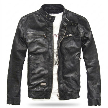 Mens Outlet House - Lasan | Slim-Fit Textured Leather Jacket Men
