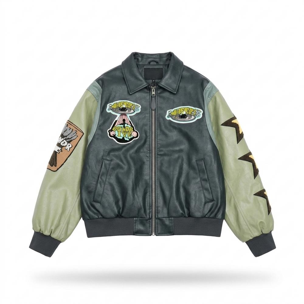 Mens Outlet House - Conor | Patched Two-Tone Leather Jacket Unisex