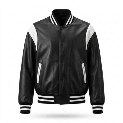 Mens Outlet House - Cohal | Buttoned Two-Tone Leather Jacket Unisex
