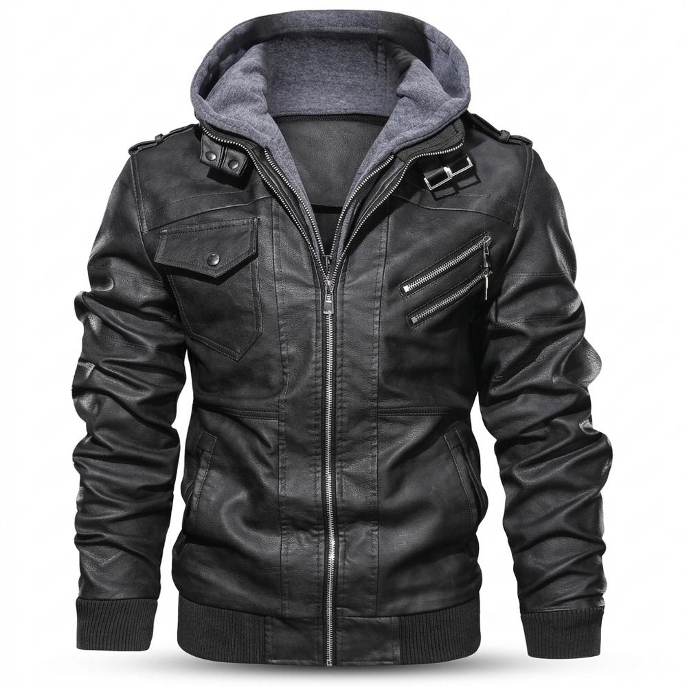 Mens Outlet House - Nosan | Hooded Lined Leather Jacket Men