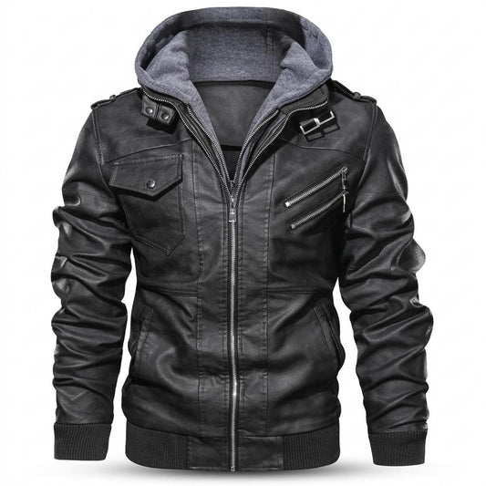 Mens Outlet House - Nosan | Hooded Lined Leather Jacket Men