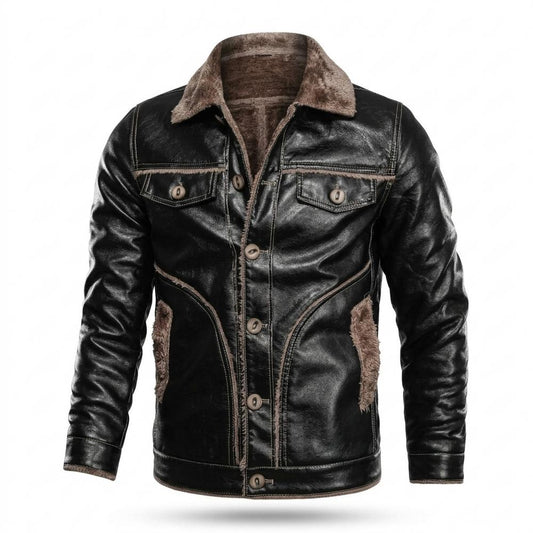 Mens Outlet House - Yomer | Lined Buttoned Leather Jacket Men