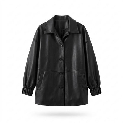Mens Outlet House - Yoker | Button-Front Loose-Fit Leather Jacket Women