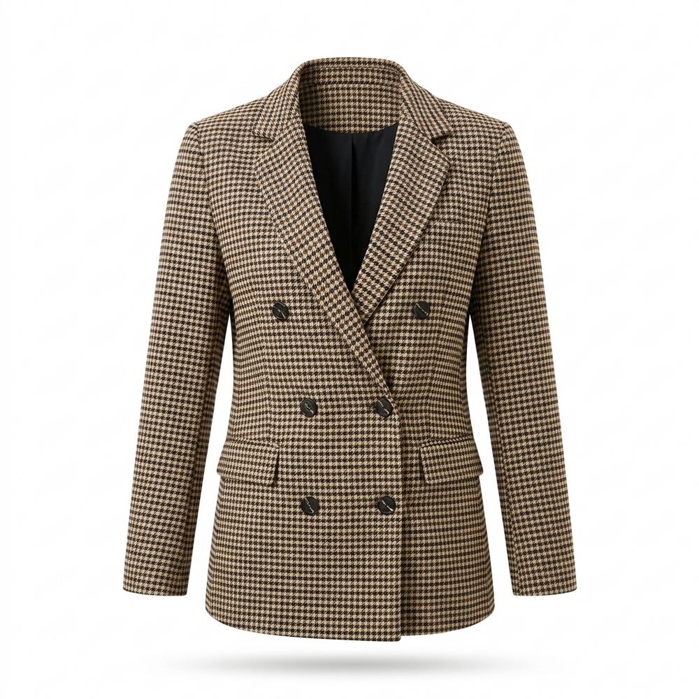 Mens Outlet House - Nezur | Houndstooth Double-Breasted Blazer Women