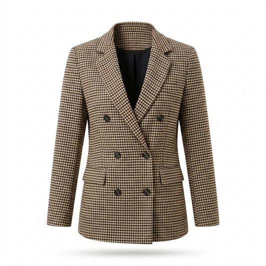 Mens Outlet House - Nezur | Houndstooth Double-Breasted Blazer Women