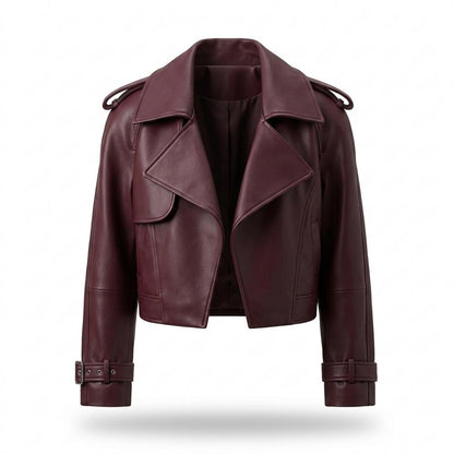 Mens Outlet House - Eaduv | Wide Lapel Cropped Leather Jacket Women