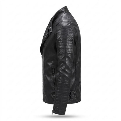 Mens Outlet House - Noven | Asymmetrical Quilted Leather Jacket Men