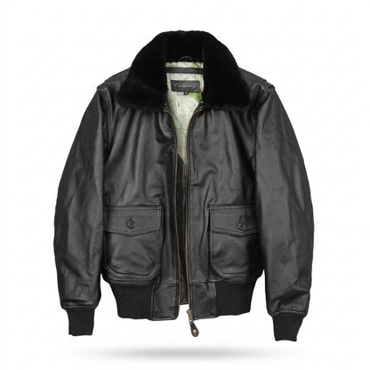 Mens Outlet House - Visen | Grained Fur-Collar Leather Jacket Men