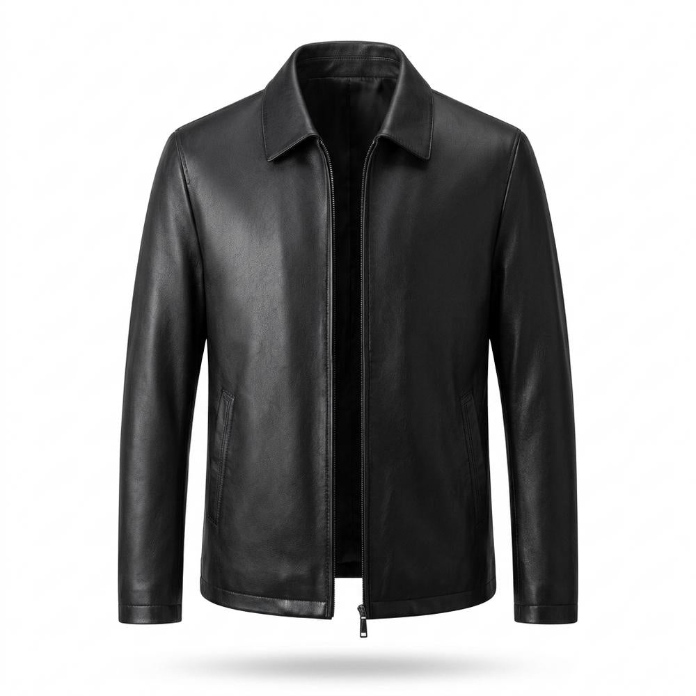 Mens Outlet House - Masan | Zip-Up Collared Leather Jacket Men