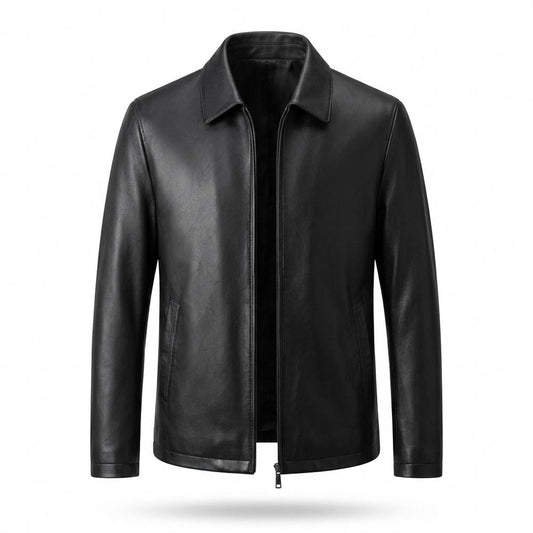 Mens Outlet House - Masan | Zip-Up Collared Leather Jacket Men