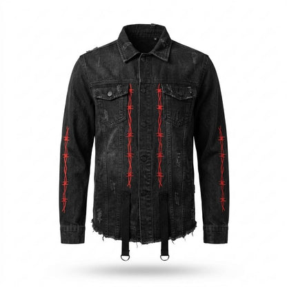Mens Outlet House - Ramer | Embroidered Distressed Denim Jacket Unisex