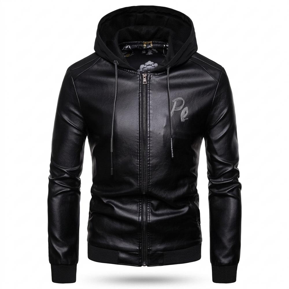 Mens Outlet House - Nonor | Hooded Zip-Up Leather Jacket Men