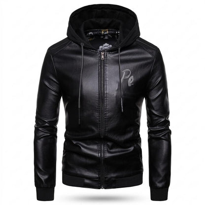 Mens Outlet House - Nonor | Hooded Zip-Up Leather Jacket Men