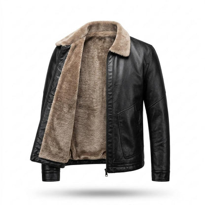 Mens Outlet House - Nosin | Shearling-Lined Zip-Up Leather Jacket Men