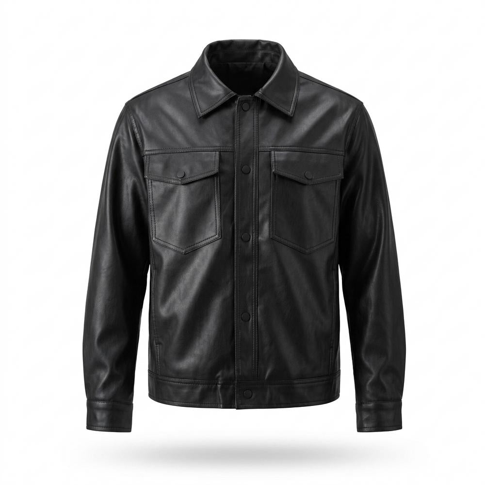 Mens Outlet House - Kemor | Button-Front Collared Leather Jacket Men