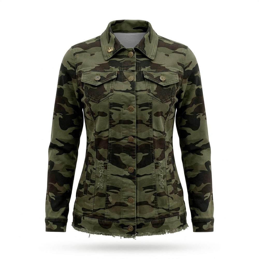 Mens Outlet House - Lohal | Camouflage Button-Front Denim Jacket Women