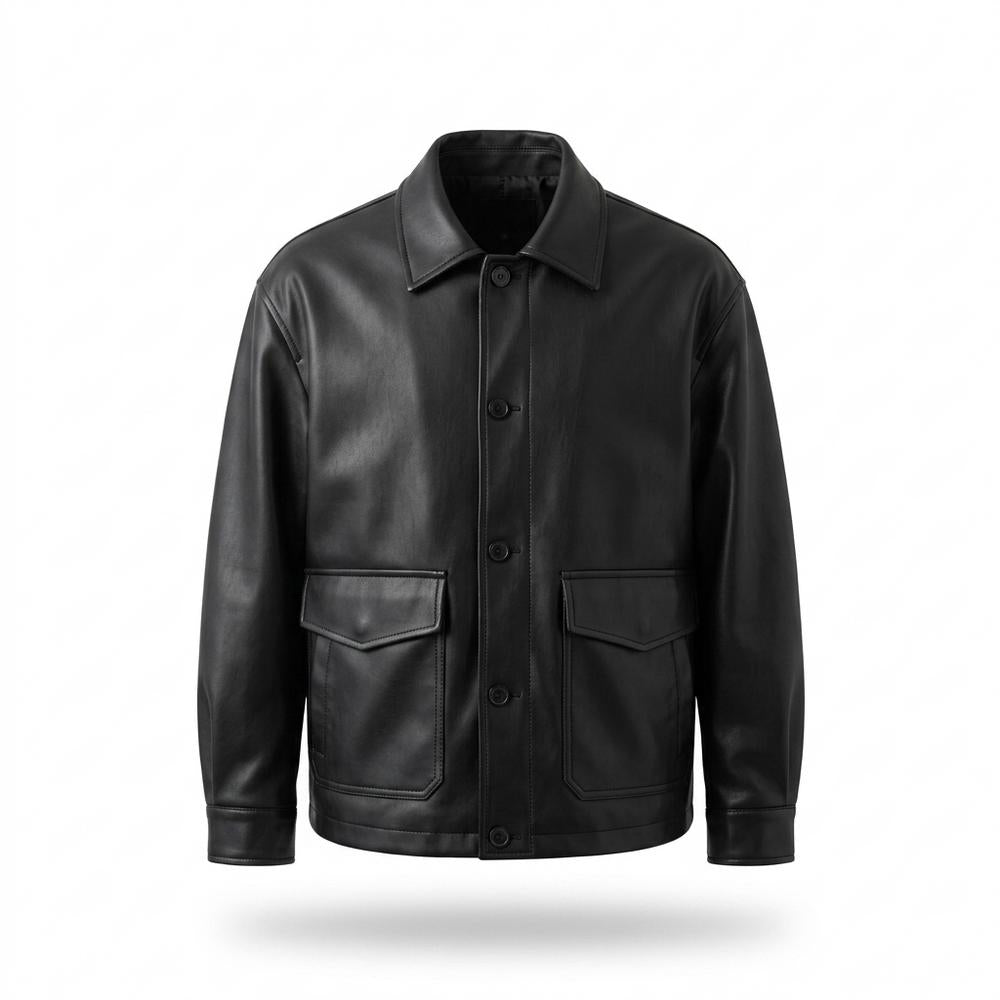 Mens Outlet House - Lator | Button-Front Faux-Leather Jacket Men