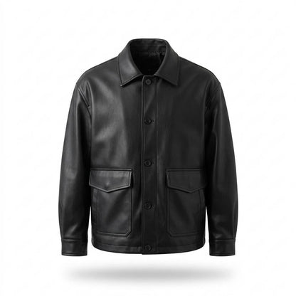 Mens Outlet House - Lator | Button-Front Faux-Leather Jacket Men