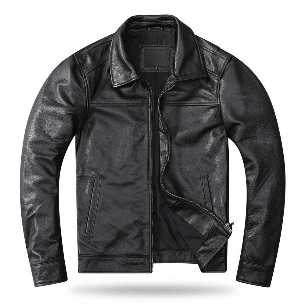 Mens Outlet House - Rivin | Grained Zip-Up Leather Jacket Men