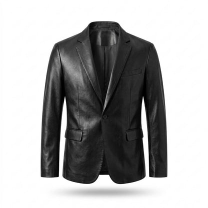 Mens Outlet House - Corev | Faux Leather Single-Button Blazer Men