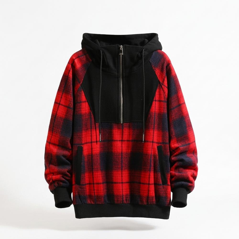 Mens Outlet House - Lyral | Plaid Half-Zip Hoodie Men