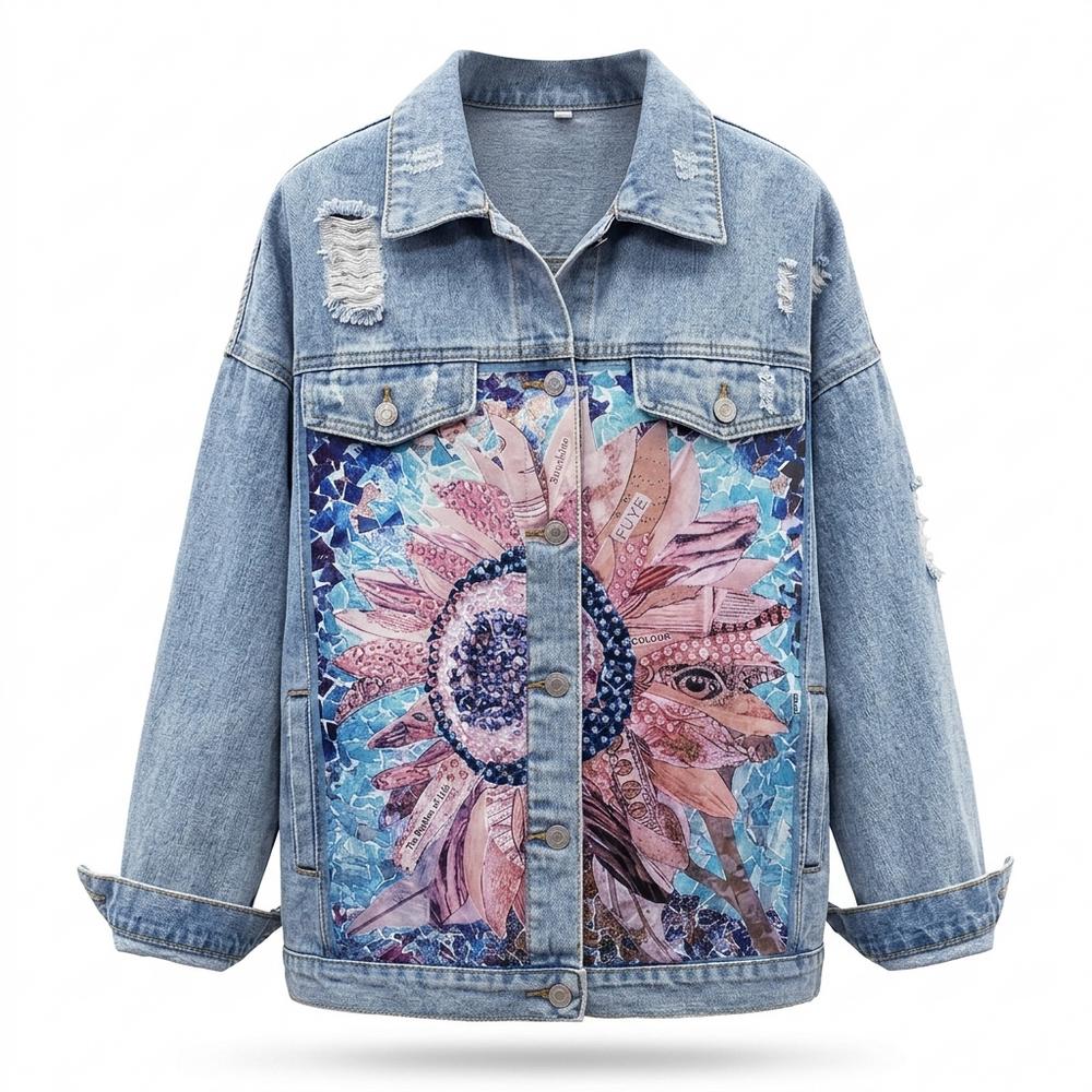 Mens Outlet House - Tidan | Printed Distressed Denim Jacket Women