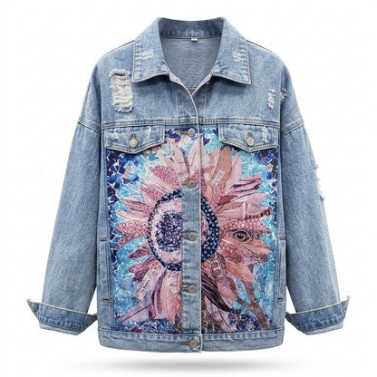 Mens Outlet House - Tidan | Printed Distressed Denim Jacket Women