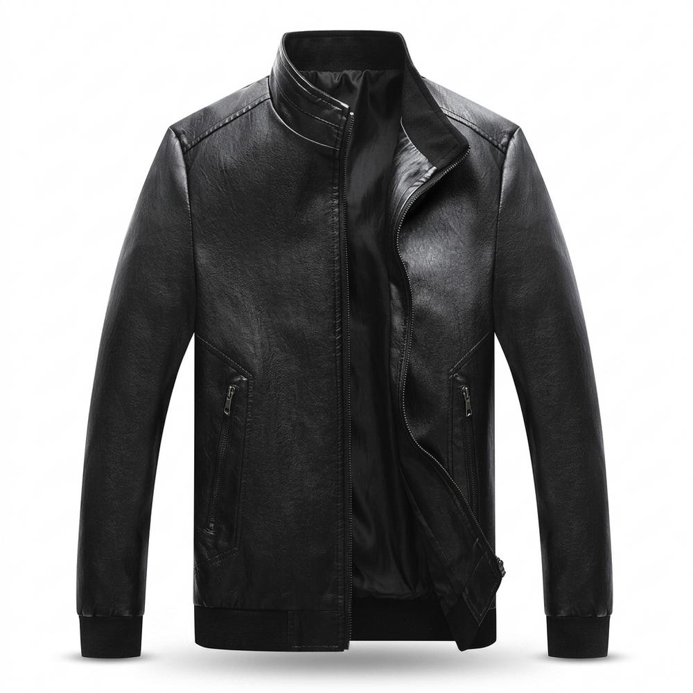 Mens Outlet House - Nomir | Zip-Up Stand-Collar Leather Jacket Men