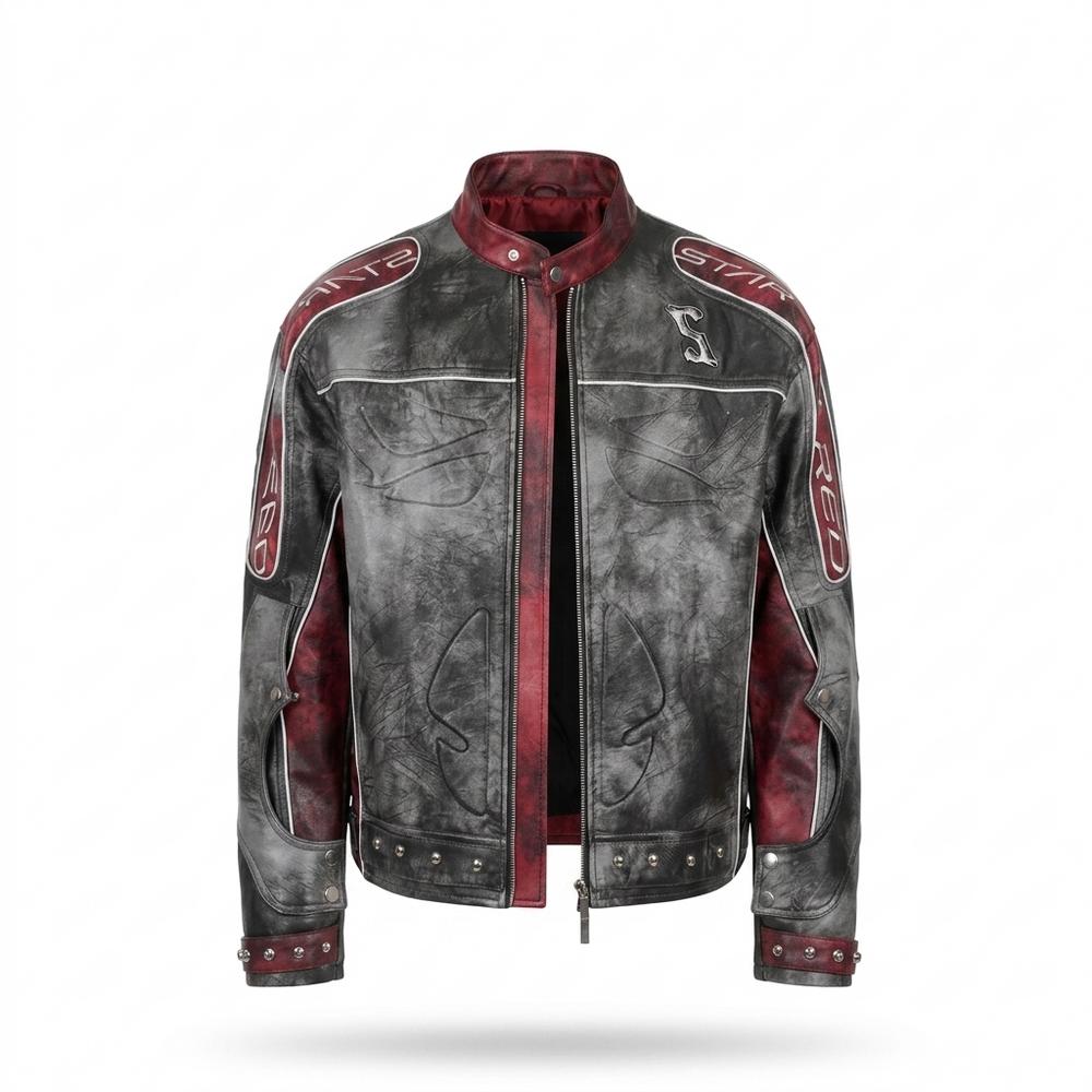 Mens Outlet House - Casol | Two-Tone Embroidered Leather Jacket Men