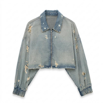 Mens Outlet House - Citir | Distressed Cropped Denim Jacket Unisex