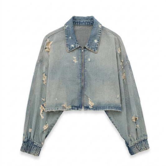 Mens Outlet House - Citir | Distressed Cropped Denim Jacket Unisex