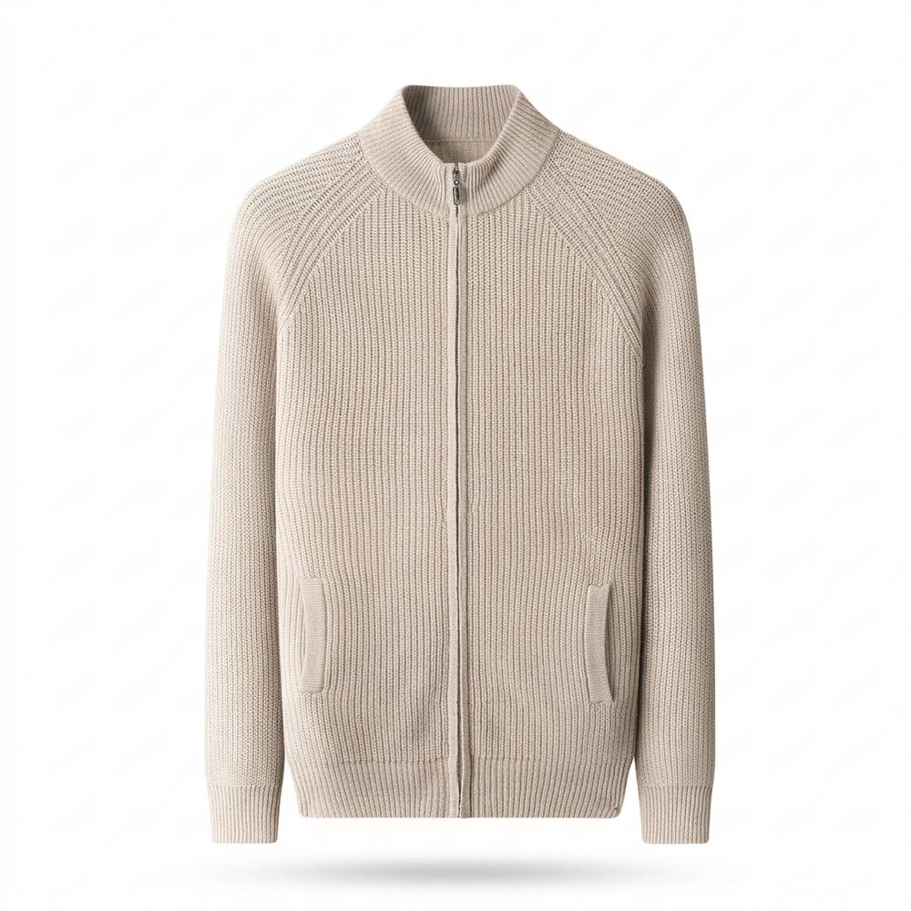 Mens Outlet House - Ralen | Ribbed-Knit Zip-Up Knit Cardigan Men