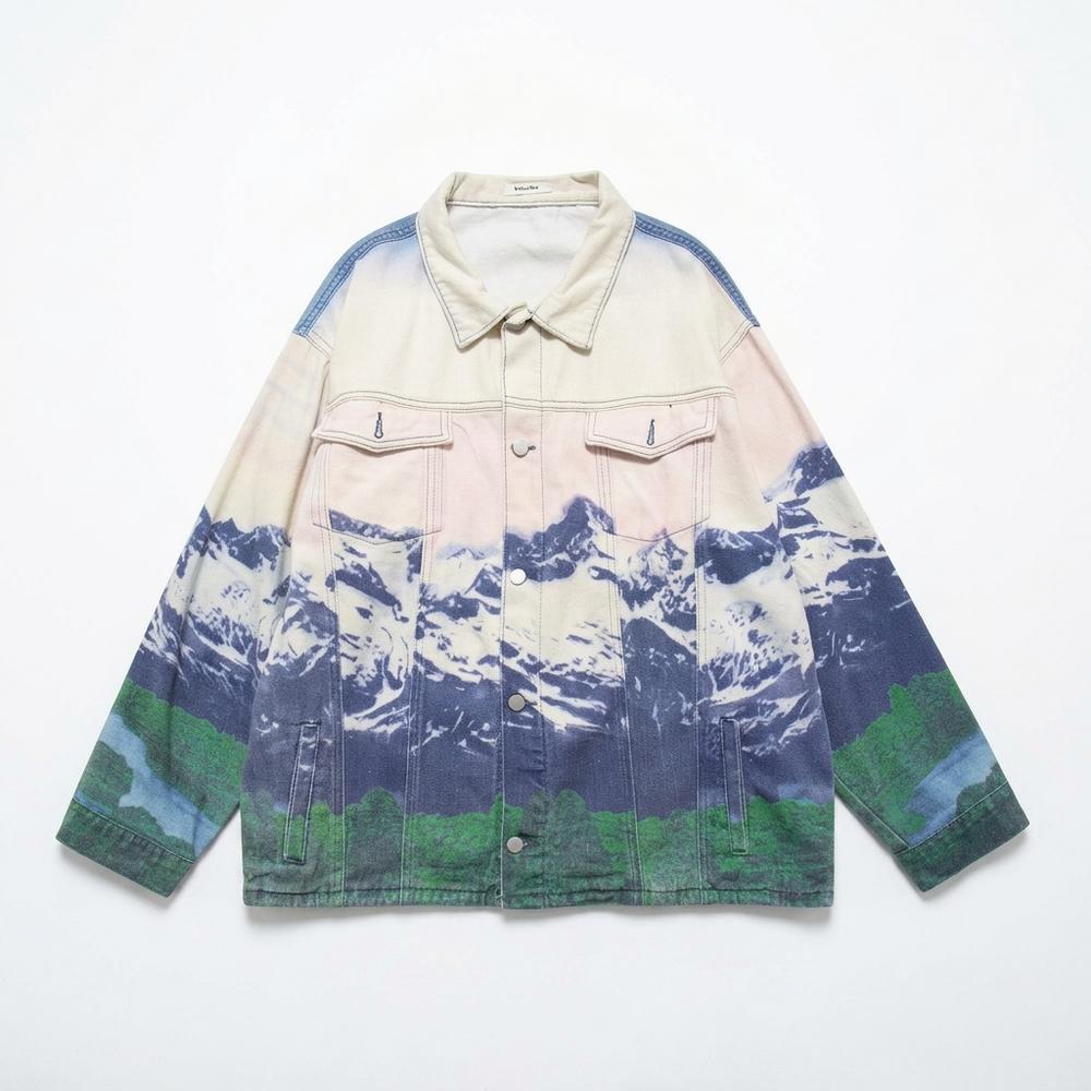 Mens Outlet House - Catir | Printed Button-Front Denim Jacket Unisex