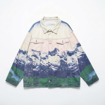 Mens Outlet House - Catir | Printed Button-Front Denim Jacket Unisex