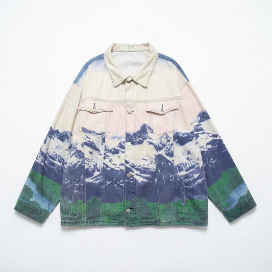 Mens Outlet House - Catir | Printed Button-Front Denim Jacket Unisex