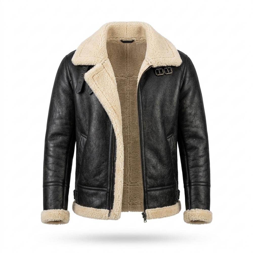 Mens Outlet House - Tiran | Sherpa-Lined Zip-Up Leather Jacket Men
