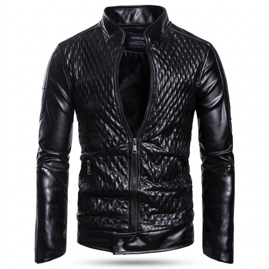 Mens Outlet House - Kaken | Quilted Fitted Leather Jacket Men