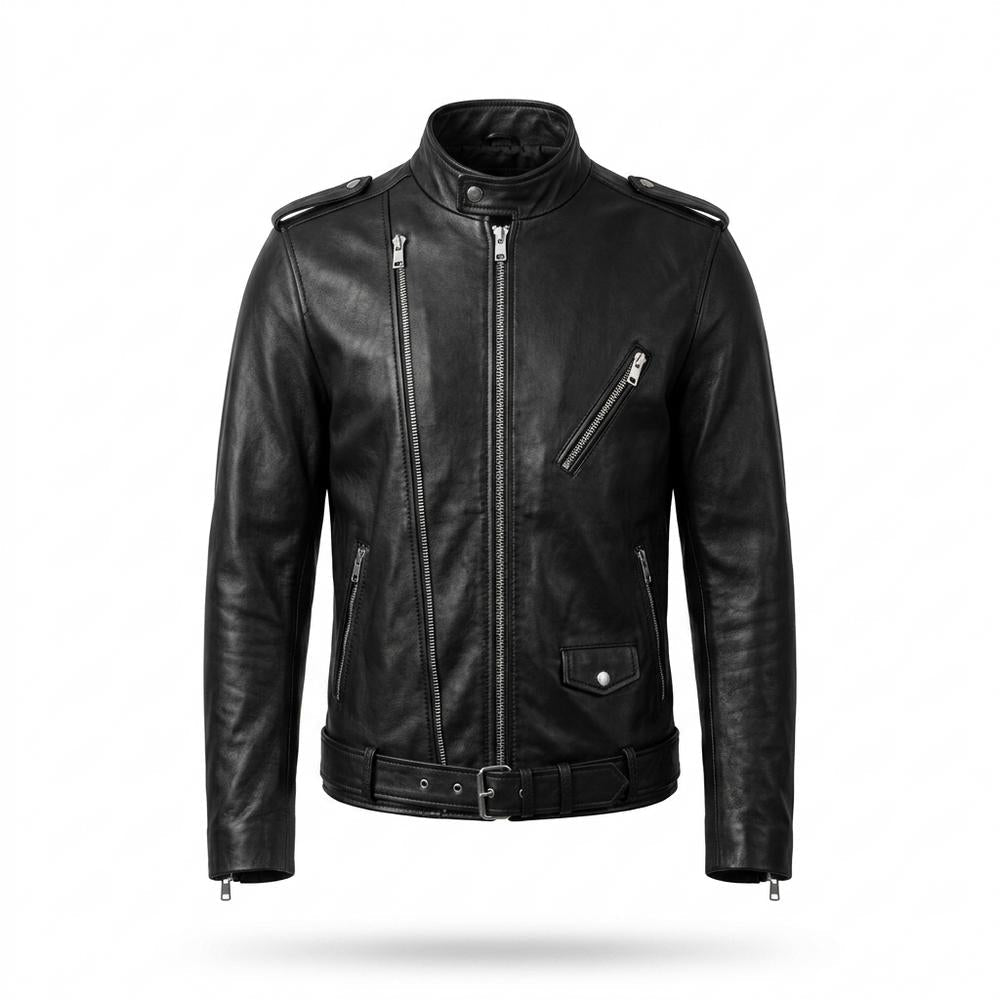 Mens Outlet House - Tator | Asymmetrical Belted Leather Jacket Men